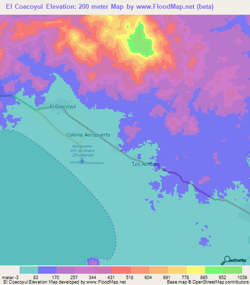 El Coacoyul,Mexico Elevation Map