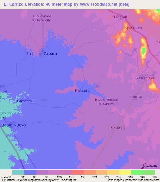 El Carrizo,Mexico Elevation Map