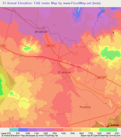 El Arenal,Mexico Elevation Map