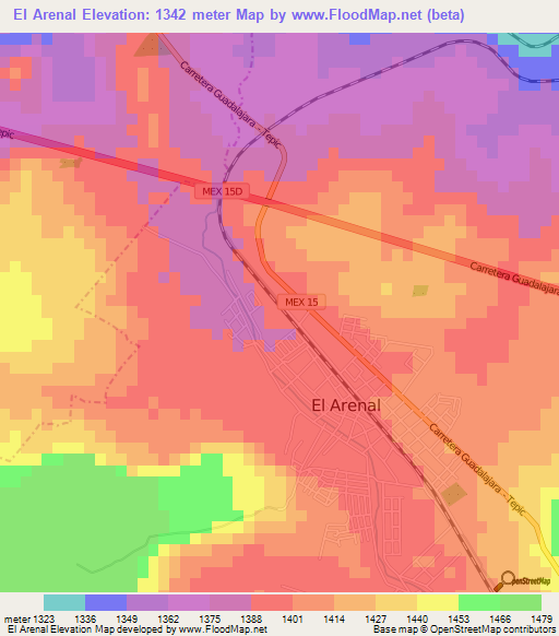 El Arenal,Mexico Elevation Map