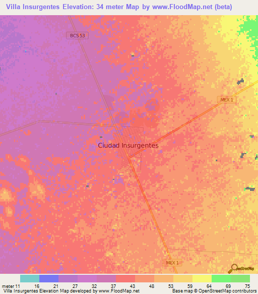 Villa Insurgentes,Mexico Elevation Map