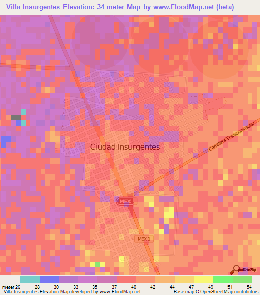 Villa Insurgentes,Mexico Elevation Map