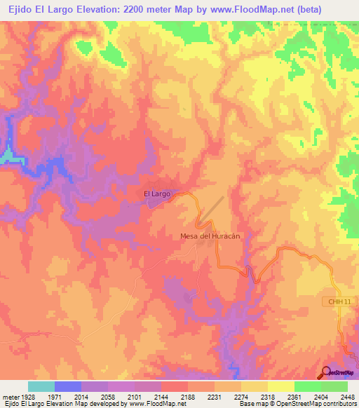 Ejido El Largo,Mexico Elevation Map