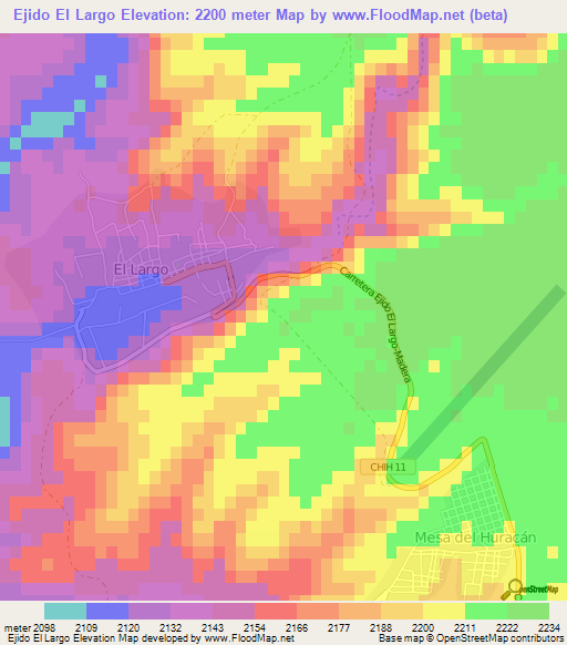 Ejido El Largo,Mexico Elevation Map