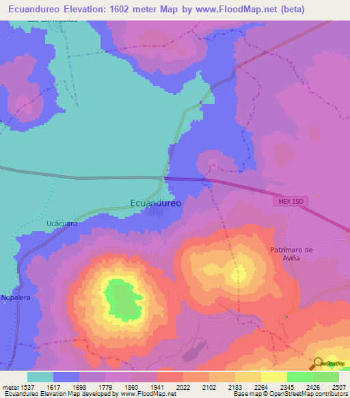 Ecuandureo,Mexico Elevation Map