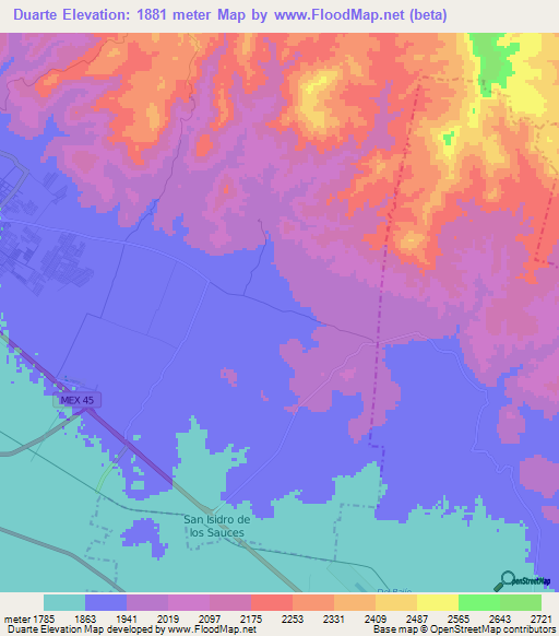 Duarte,Mexico Elevation Map