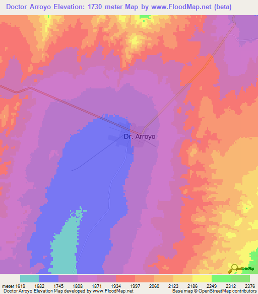 Doctor Arroyo,Mexico Elevation Map