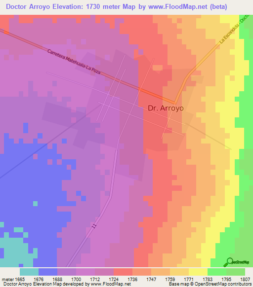 Doctor Arroyo,Mexico Elevation Map