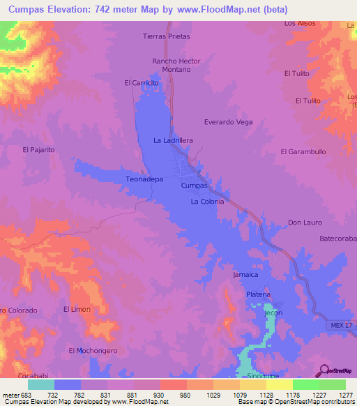 Cumpas,Mexico Elevation Map