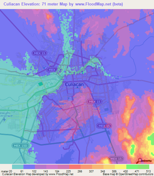 Culiacan,Mexico Elevation Map