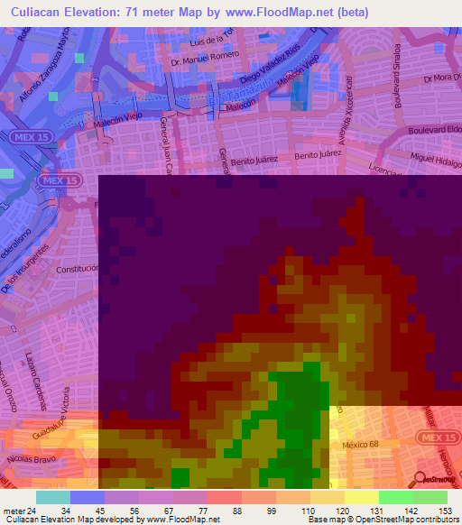 Culiacan,Mexico Elevation Map