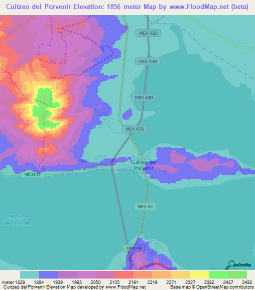 Cuitzeo del Porvenir,Mexico Elevation Map