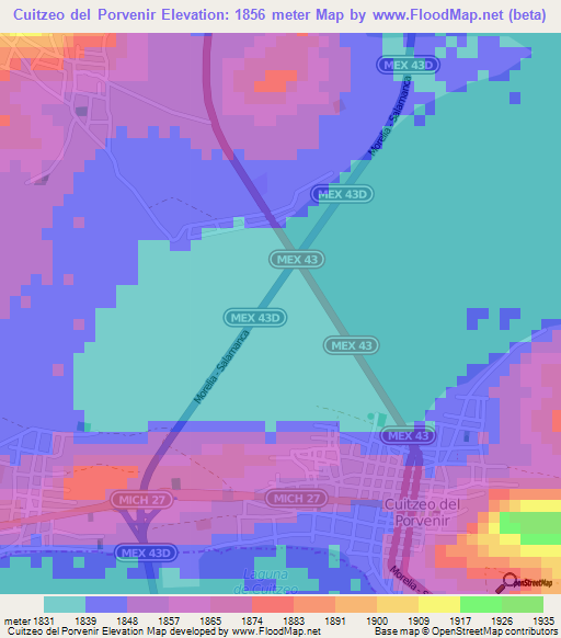 Cuitzeo del Porvenir,Mexico Elevation Map