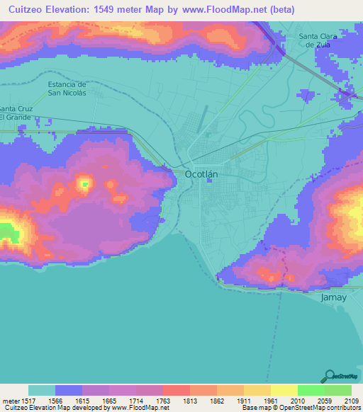 Cuitzeo,Mexico Elevation Map