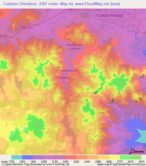 Cuitareo,Mexico Elevation Map