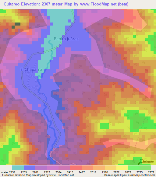 Cuitareo,Mexico Elevation Map