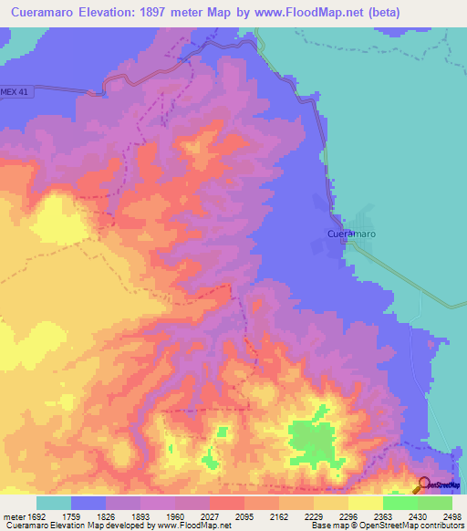 Cueramaro,Mexico Elevation Map