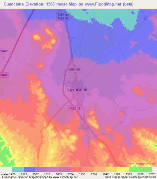 Cuencame,Mexico Elevation Map