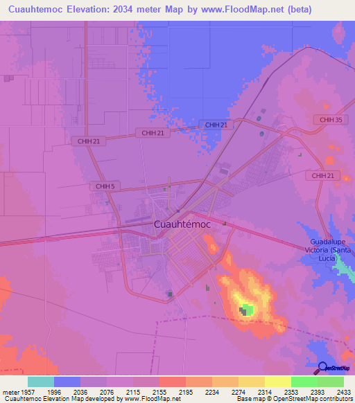 Cuauhtemoc,Mexico Elevation Map