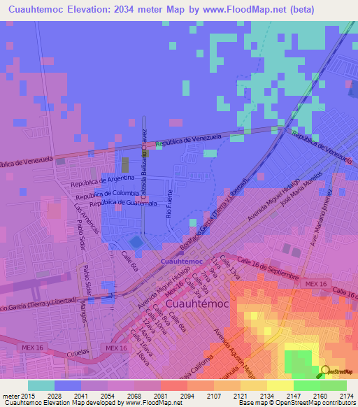 Cuauhtemoc,Mexico Elevation Map