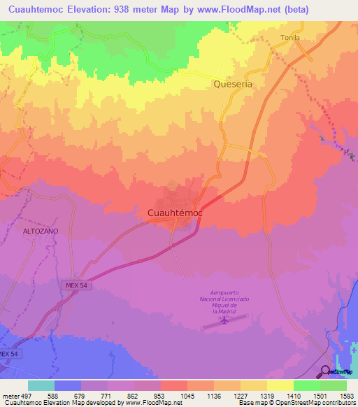 Cuauhtemoc,Mexico Elevation Map