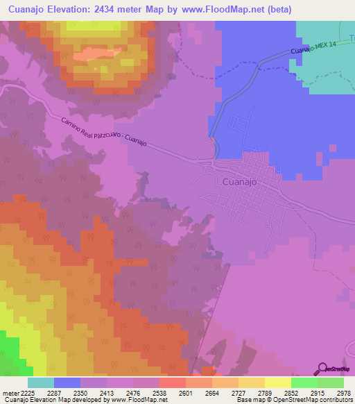 Cuanajo,Mexico Elevation Map