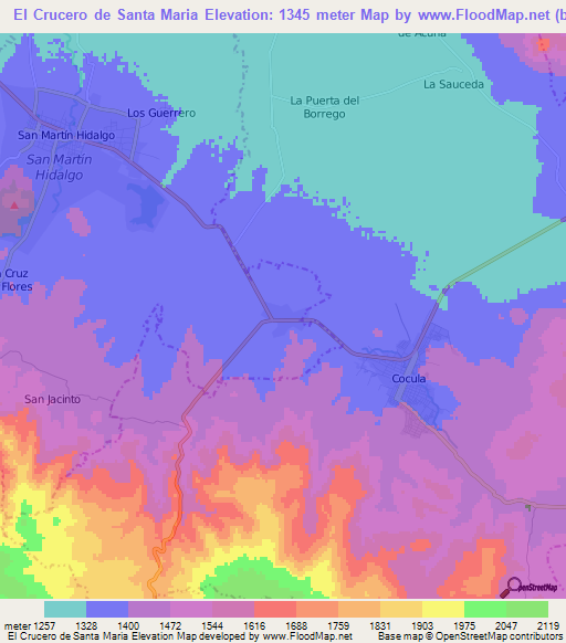 El Crucero de Santa Maria,Mexico Elevation Map