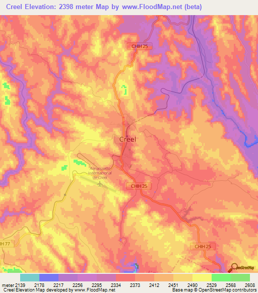 Creel,Mexico Elevation Map