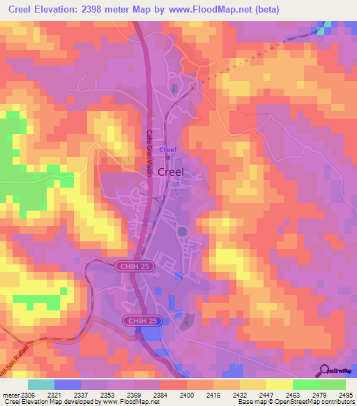 Creel,Mexico Elevation Map