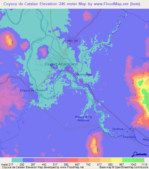 Coyuca de Catalan,Mexico Elevation Map