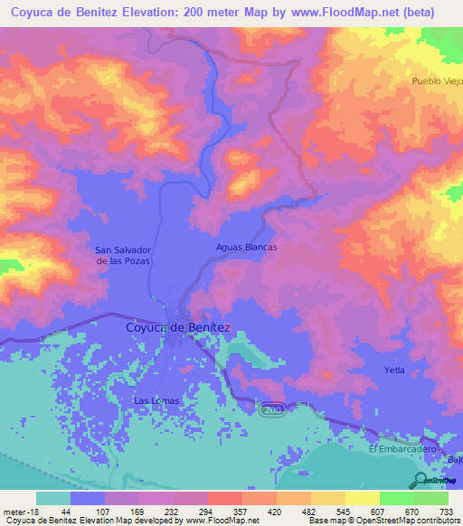 Coyuca de Benitez,Mexico Elevation Map