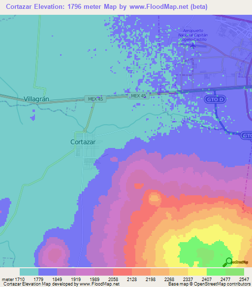 Cortazar,Mexico Elevation Map