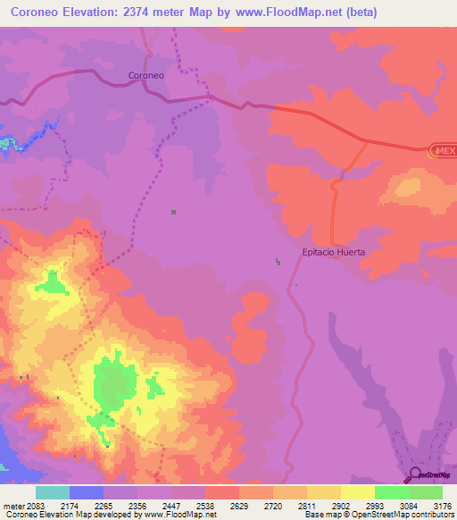 Coroneo,Mexico Elevation Map