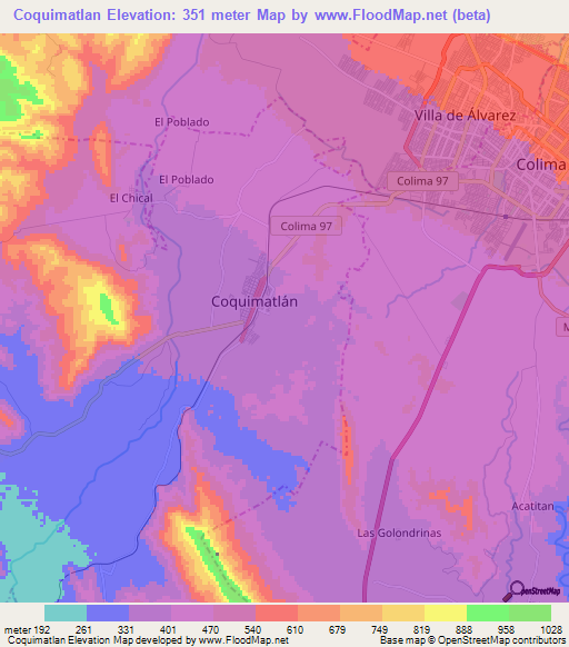 Coquimatlan,Mexico Elevation Map