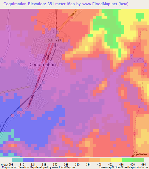 Coquimatlan,Mexico Elevation Map