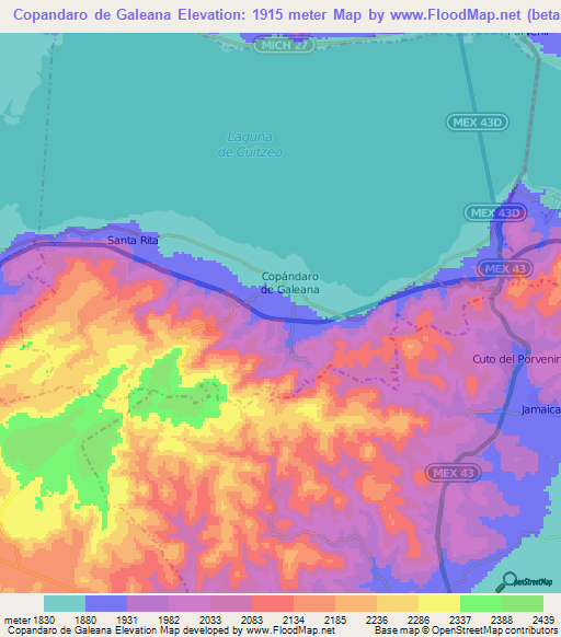 Copandaro de Galeana,Mexico Elevation Map