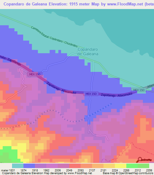 Copandaro de Galeana,Mexico Elevation Map