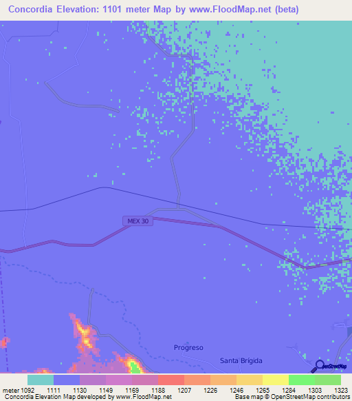 Concordia,Mexico Elevation Map