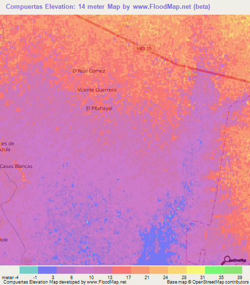 Compuertas,Mexico Elevation Map