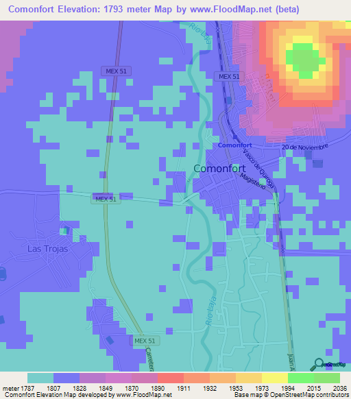 Comonfort,Mexico Elevation Map