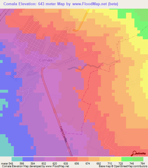 Comala,Mexico Elevation Map