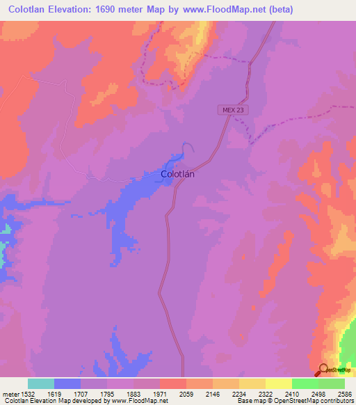 Colotlan,Mexico Elevation Map