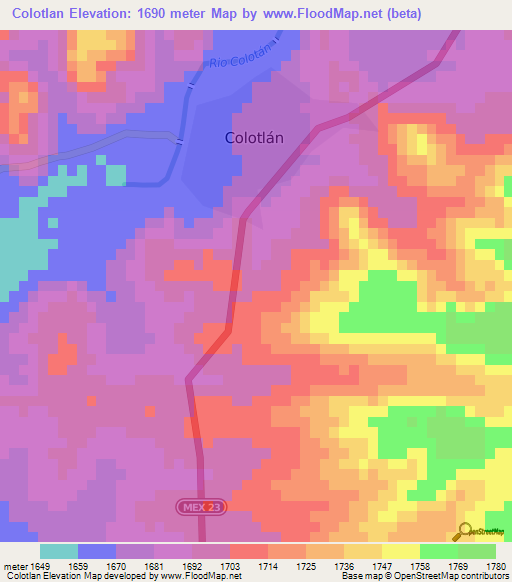 Colotlan,Mexico Elevation Map