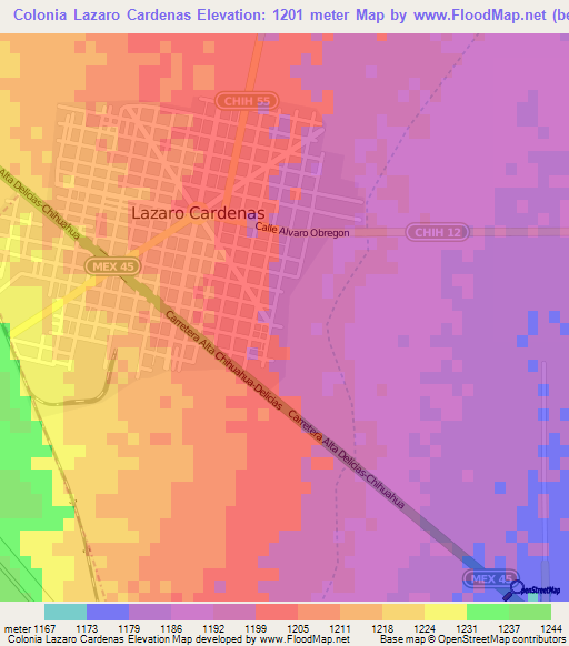 Colonia Lazaro Cardenas,Mexico Elevation Map