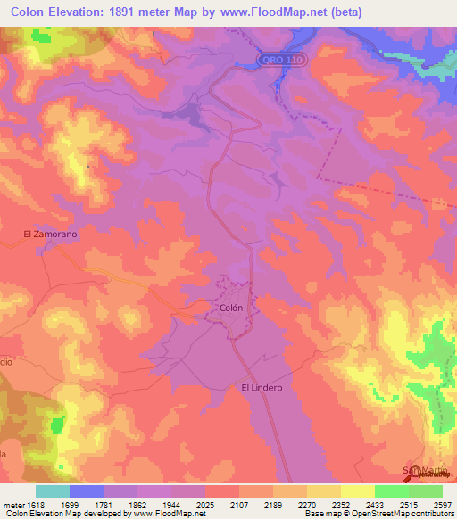 Colon,Mexico Elevation Map