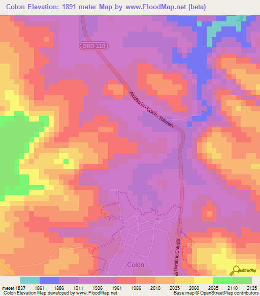 Colon,Mexico Elevation Map