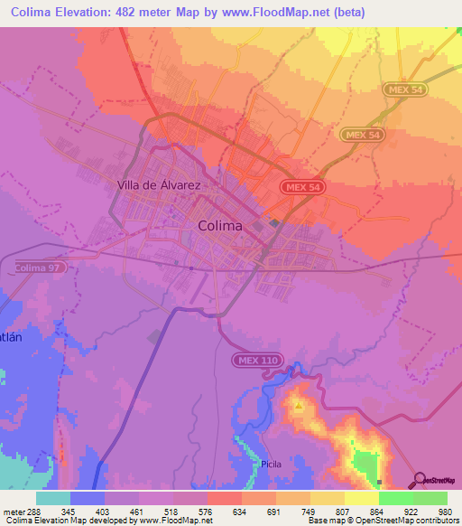 Colima,Mexico Elevation Map