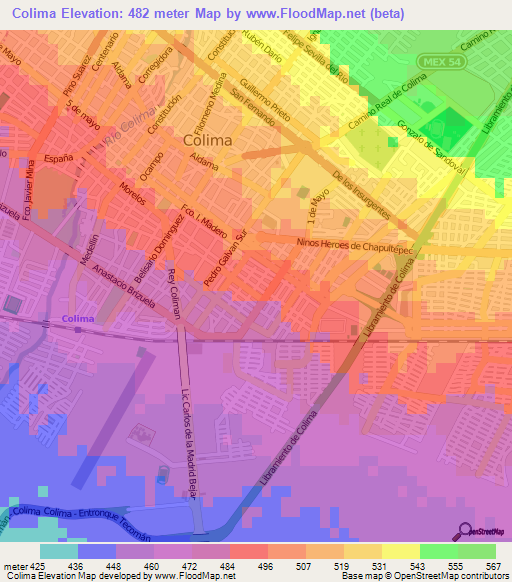 Colima,Mexico Elevation Map