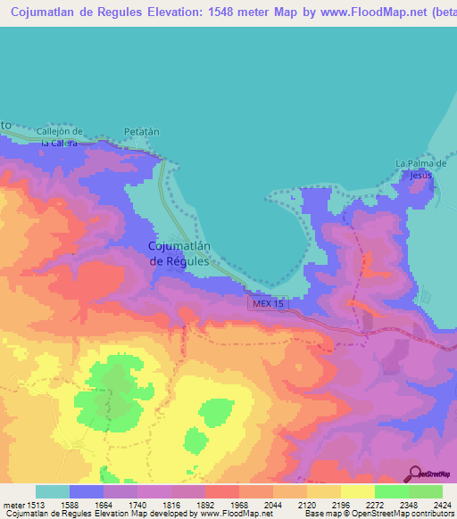 Cojumatlan de Regules,Mexico Elevation Map