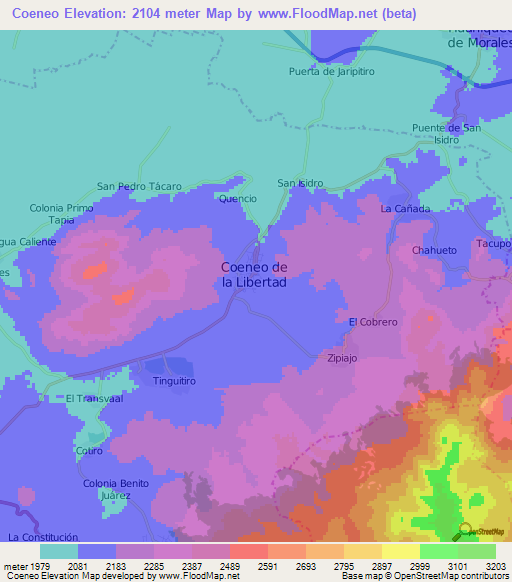 Coeneo,Mexico Elevation Map